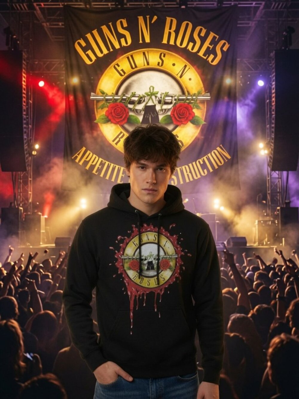 Like New Guns N Roses Red Blood Splatter Logo Hoodie - Men's Size Large